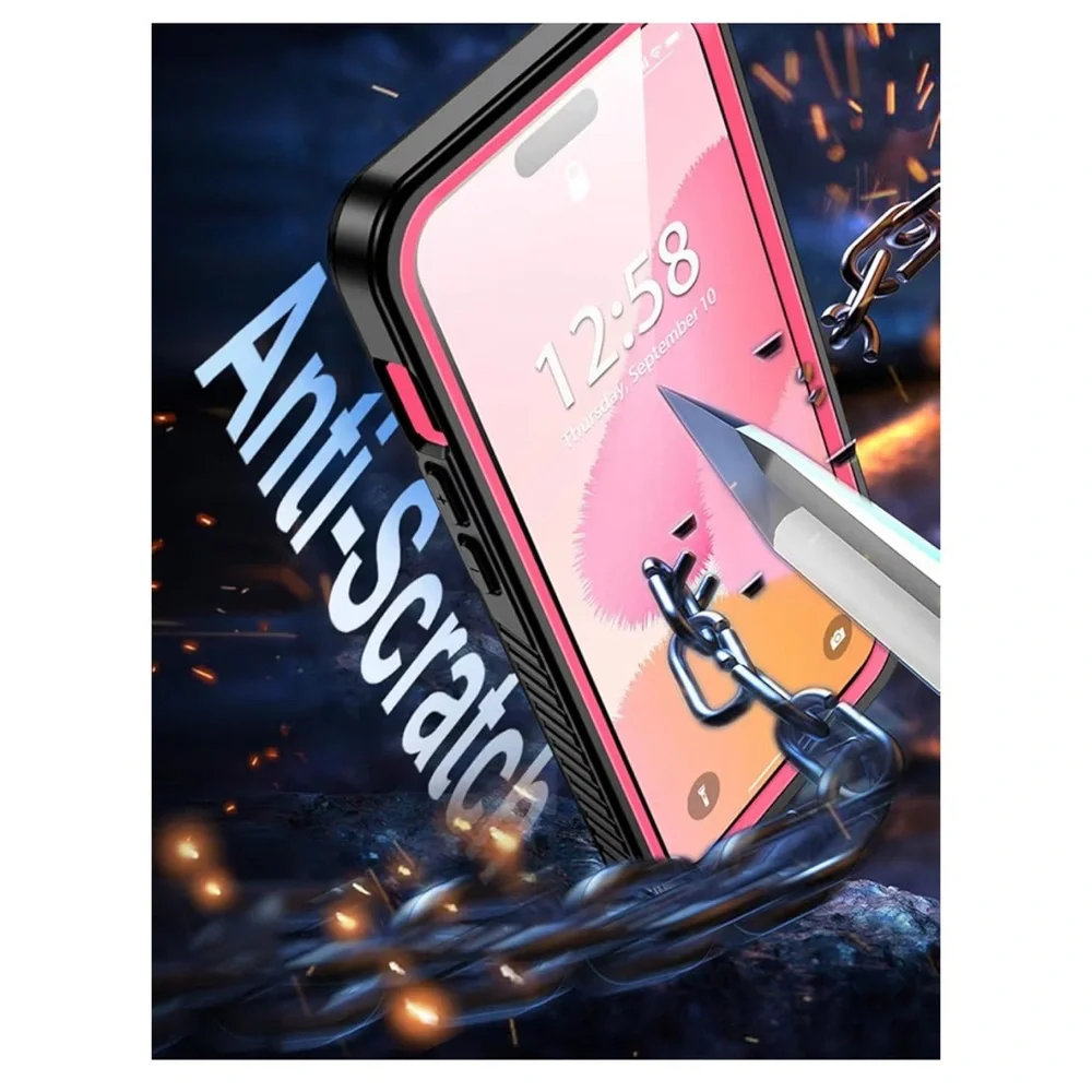 Oterkin iPhone 15 Pro Waterproof Case, Full Body Case With Screen - Pink